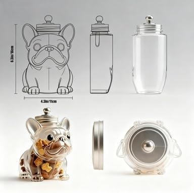 French Bulldog Treat Jar，Airtight Dog Treat Jar, Glass Candy & Cookie Storage Container with Lid, Cute Animal Shape for, Keep Pet Snacks