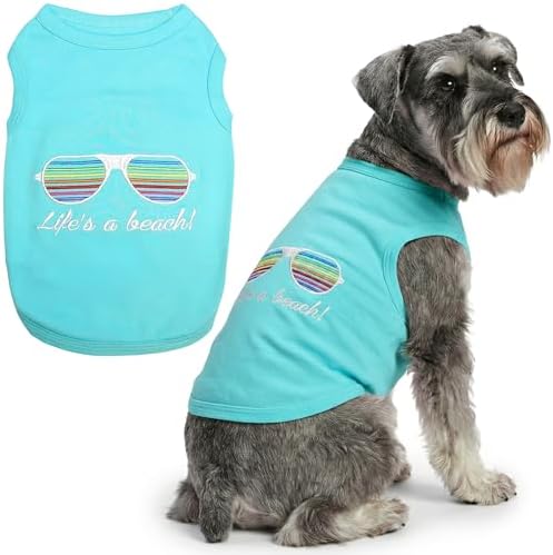 Parisian Pet Beach Dog Shirt – 100% Cotton Shirts for Large Dogs – Sleeveless Pet Vest – Lightweight and Breathable Dogs Apparel – Cute Summer Dog Clothes - Stretchy T Shirts for Pets