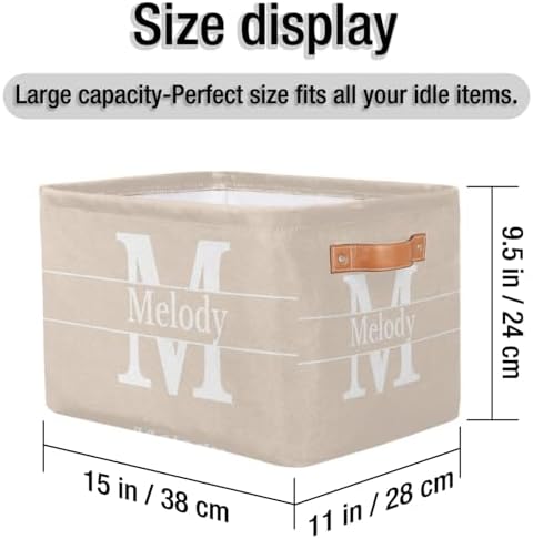 Custom Name Storage Bin, Beige with White Initial Letter Print