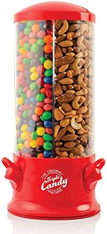 Handy Gourmet The Original Polystyrene Triple Candy Machine - Fun Candy & Nut Dispenser - New & Improved (Red) - 360 Degree and 3 Compartments