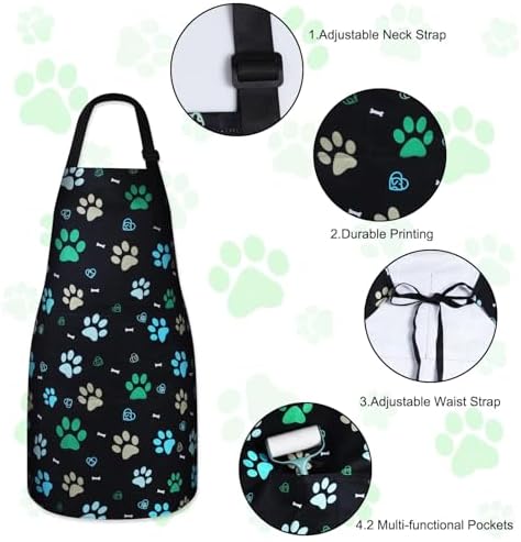 Dog Grooming Water-repellent Apron with 2 Pockets, Animals Puppy Dogs Pets Kitchen Chef Aprons for Grooming Cooking
