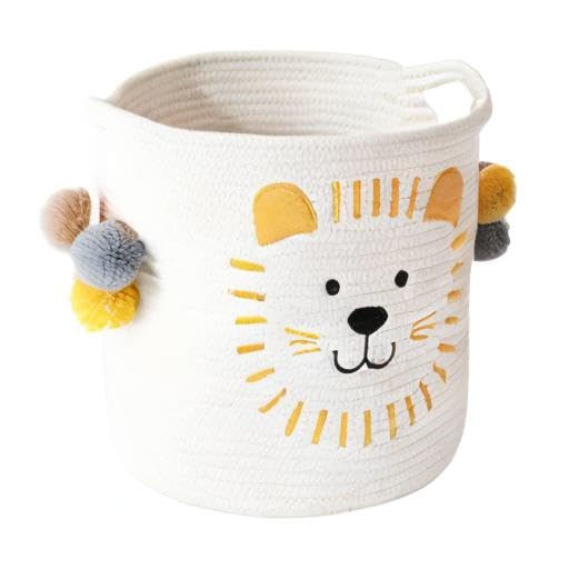 Toy Storage Baskets Cute Laundry Basket with Handles Dog Toy Storage Basket Durable Large Cotton Rope Storage Bins Home Organizer Solution for Office, Bedroom, Closet, Toys & Laundry (Lion)