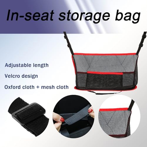 Car Net Pocket Handbag Holder, Organizer Mesh Bag Between Front Seats, Driver Storage Netting Pouch for Handbag Purse, Universal Car Accessories for Women and Men, Pet/Kids Car Barrier (Red)