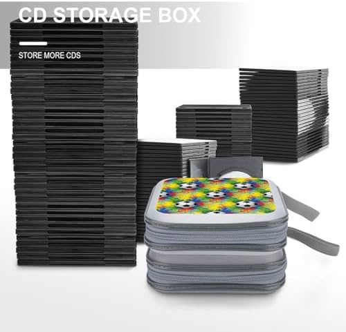 40-Disc CD/DVD Organizer Wallet Sports Soccer, Heavy-Duty Hard Plastic Binder, Portable Storage Case with Carry Strap for Car