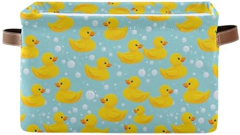 Wamika Yellow Duck Cute Storage Basket Fabric Bathroom Baskets Blue Bath Bubble Open Home Storage Bins Boxes Foldable Organizer Bag for Baby Cloth Pet Toy Book Shelf Closet Baskets 16×12×8 Inches