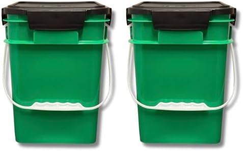 House Naturals 4 Gallon Square Food Grade Plastic Bucket with Lid, Made in USA (Pack of 2) BPA Free (Green)