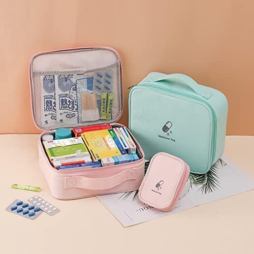 Small First Aid Bag Empty, Portable Travel Pill Bag Double Zipper First Aid Pouch with Handle for Family Outdoors Hiking Camping Car Office Workplace (Pink)