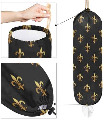 Pardick Plastic Bag Holder, Fleur De Lis Grocery Bag Holder for Shopping Bags, Wall Mount Plastic Bag Storage Organizer Dispenser, Storage Holder for Home Kitchen Camper,A-3