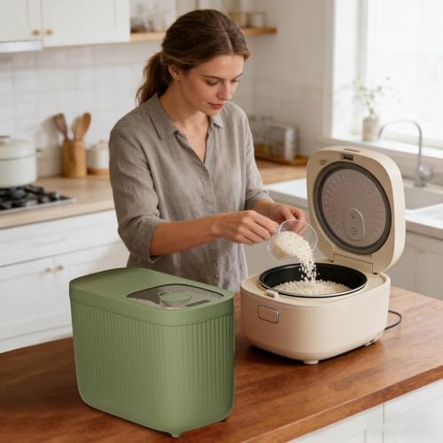 Airtight Rice Storage Container, Dry Food Dispenser with Transparent Sealed Lid for Kitchen Pantry Organization for Storing Rice, Cereal, Flour, Pet Food and Other Dry Ingredients (Green, L)