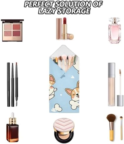 Emelivor Cute Pets Dogs Blue Pattern Self-Adhesive Magic Cloth Makeup Bag Foldable Cosmetic Bag for Travelling Protector Wrapper for Camera Travel Makeup Organizer for Cosmetics, 17.7x17.7in