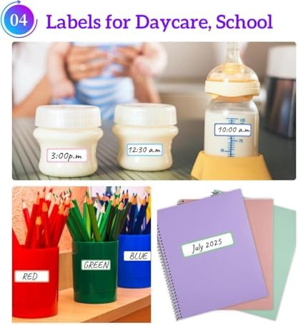 Removable Waterproof Labels 320 pcs for Daycare, Kitchen, Office, Home Organization Projects. Colored Border Labels