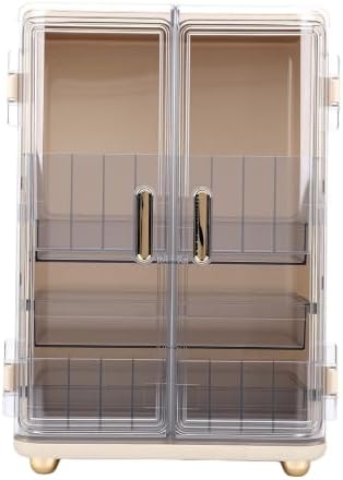 GOWENIC Makeup Organizer with Doors 3 Tier Cosmetic Storage Box Transparent Skincare Organizer Large Capacity for Lipstick Brushes Jewelry Vanity Tabletop Bathroom Countertop