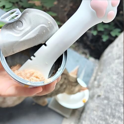 Cat Wet Food Spoon with Can Lids 3 oz | Multi-Function Cute Paw Shape Opener Spatula Cat Spoon Silicone Pet Covers (Universal Size,One fit 3 Standard Size Pet Cans)