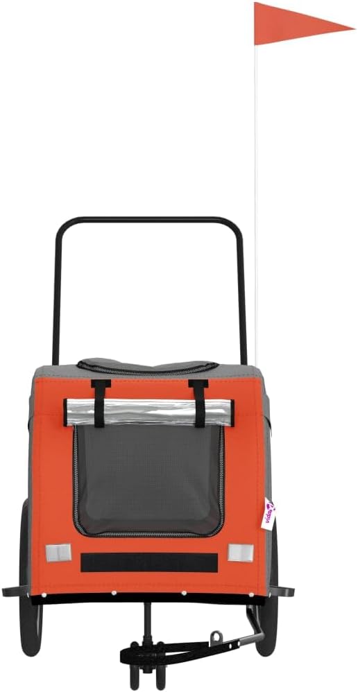 Pet Bike Trailer Orange and Gray Oxford Fabric Dog Bicycle Trailer with Iron Frame, 3-Wheel Pet Cargo Carrier for Small Dogs and Groceries, Includes Safety Flag and Reflectors