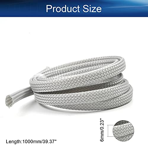 Bettomshin 1m/3.28Ft Grey Cable Management Sleeve, 6mm Width, PET Cord Protector, Wire Loom Tube, USB/Power/Video Cable Organizer