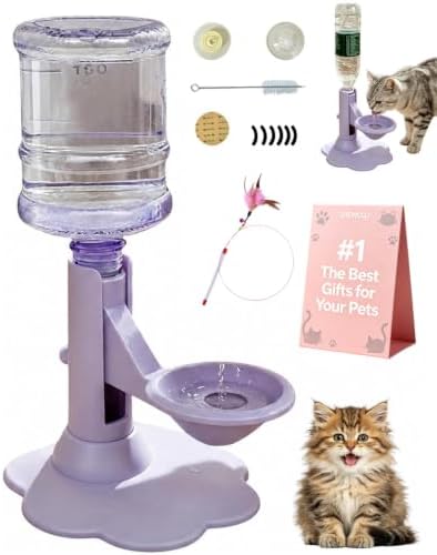 Pet Water Dispenser Stand, Adjustable Elevated Gravity Water Bowl for Cats