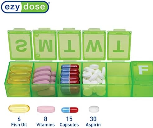 EZY DOSE Weekly (7-Day) Pill Organizer, Vitamin Case, and Medicine Box, X-Large Compartments, Color May Vary (Pack of 2)