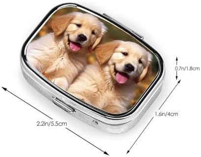 Golden Retriever Dogs Puppies Pets Pill Box 2 Compartment Medicine Pill Organizer Square Pill Case for Purse & Pocket Travel Pillbox Portable Metal Medicine Vitamin Fish Oil Organizer Unique Gift