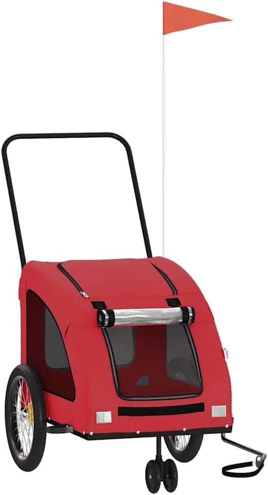 Pet Bike Trailer for Small Dogs, Foldable Bicycle Cargo Trailer with Iron Frame and Oxford Fabric, Includes Mesh Windows, Reflectors and Flag for Safety