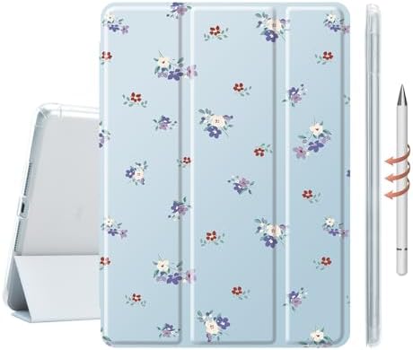 Cute Purple Floral Case for 13" iPad Pro(2024), Clear TPU Smart Stand Back Cover with Pencil Holder, Auto Wake/Sleep Foldable Shockproof Protective Case