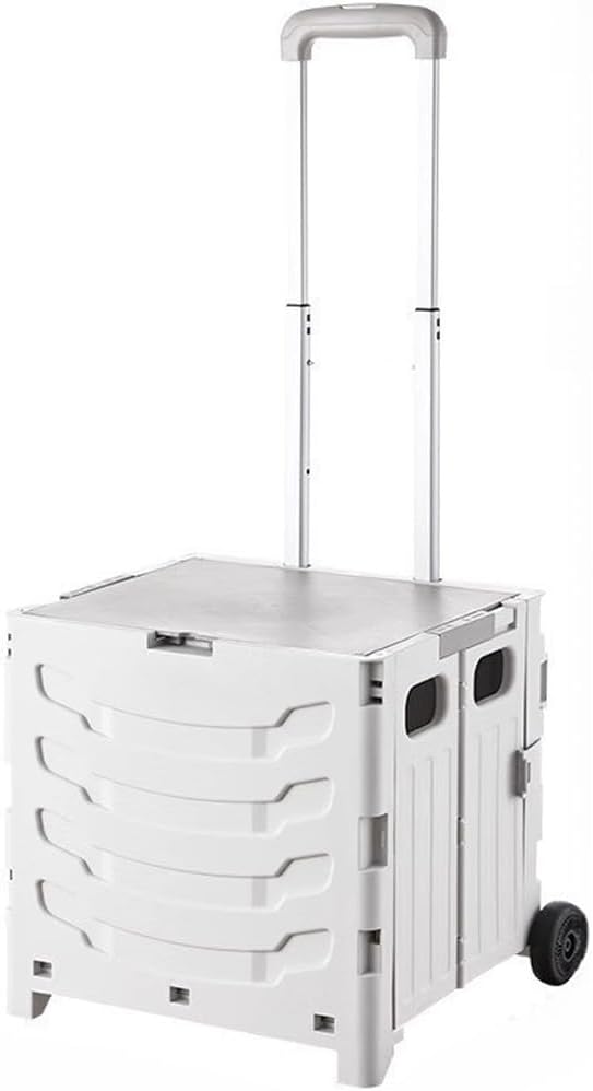 Collapsible Shopping Box Trolley on Wheels with Lid,75L Large Capacity Folding Portable Rolling Crate Handcart with Telescopic Handle for Camping (Grey,Small)