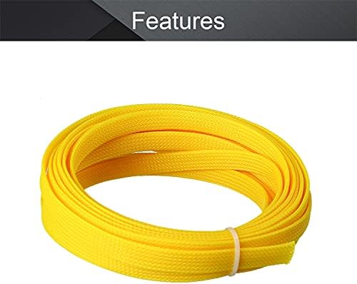 Othmro 5m/16.4ft PET Expandable Braid Arrange Cable Sleeving Flexible Wire Mesh Sleeve Yellow,for TV Audio PC Cords Protect from Pets Chewing