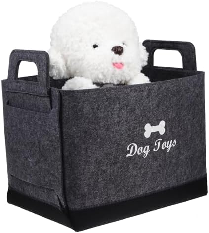 CHILDWEET Felt Dog Toy Storage Basket Stylish Pet Toy Organizer Two Side Handles Design for Easy Carrying for Living Room Bedroom and Outdoor Use
