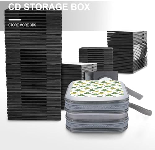 DVD Storage Binder for 40 Discs Cute Frogs, Hard Shell Protective Wallet with Handle, Portable CD Organizer for Car Travel