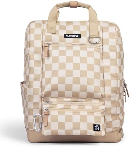 Cleverpup Porter 2-in-1 Dog Gear Travel Backpack - 10 Pockets, Checkerboard