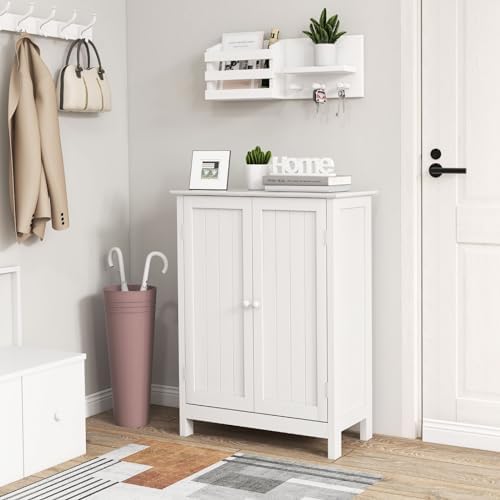 COSTWAY Bathroom Storage Cabinet, Freestanding Bathroom Organizers and Storage with Doors & Adjustable Shelf, Wooden Floor Cabinet for Home, Living Room, Entryway, Kitchen (White) | Storage with Doors & Adjustable Shelf, Wooden Floor Cabinet for Home, ...