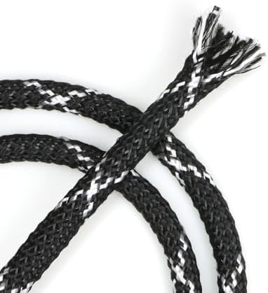 Braided Cable Management Sleeves, High Density PP Cotton Mixed PET Yarn Wire Loom for Automotive Wiring Harness & PC Computer Case Pets No Chew (Black White Black, 8mm (5/16")-19ft)