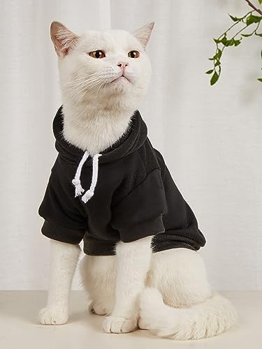QWINEE Basic Dog Hoodie Sweatshirt Puppy Sweater Warm Cat Costumes Pet Clothes for Chihuahua Puppy Kitten Small Medium Dogs Black and Grey X-Large