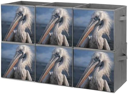 6PCS Foldable Storage Bins Realistic Pelican Printed Storage Container With Handle Large Capacity Storage Boxes Storage Cubes for Household Organization Shelves