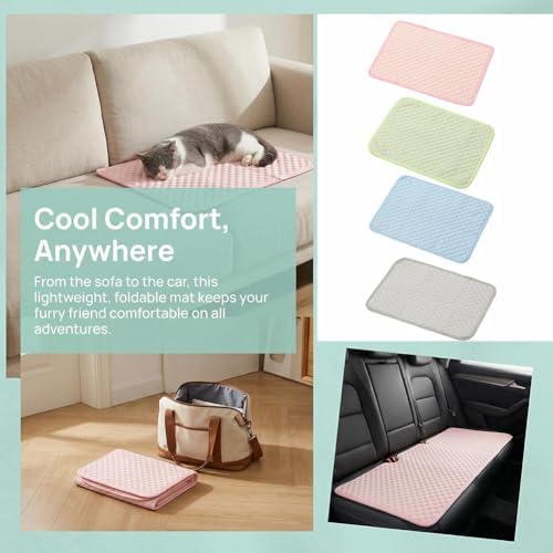 Pet Cooling Mat for Dogs and Cats, Ice Silk Self Cooling Pad for Summer, Washable Breathable Blanket for Travel Crate Car Seat, Portable Indoor Outdoor Bed for Large Medium Small Animals (M pink)