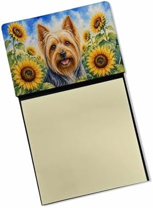 Caroline's Treasures Silky Terrier in Sunflowers Watercolor Sticky Note Holder Refillable Dispenser Desk Accessory 3x3 Pad Gift