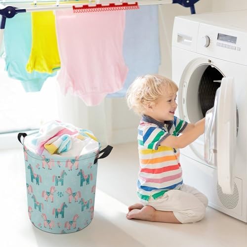 Foldable Laundry Storage with Handles Flowers Floral Horse Couple Art, Waterproof Hamper Basket for Clothing, Toys, and Home Organization
