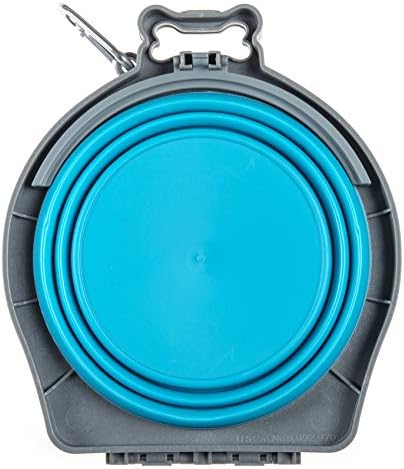 Loving Pets Bella Roma Double Diner Collapsible Dog Bowls - Silicone Dog Bowls, Foldable Bowl, Puppy Essentials & Hiking Pet Supplies Great for Home & Travel (Blue, Medium)