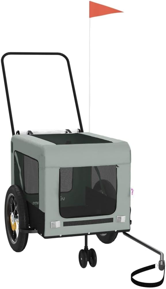Pet Bike Trailer for Small Dogs, Foldable Bicycle Cargo Trailer with Iron Frame and Oxford Fabric, Includes Mesh Windows, Reflectors and Flag for Safety