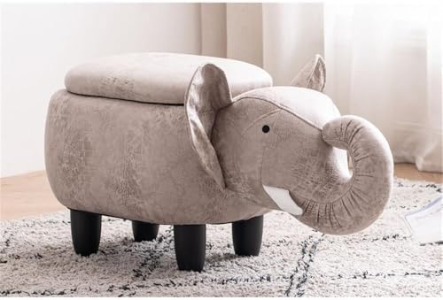 Home 2 Office Elephant Ottoman with Storage for Kids' Bedroom, Playroom, Nursery or Recreation Room Decor, Soft Animal-Shaped Toddler Furniture with Wooden Legs