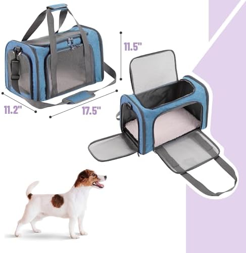 Mr. Pen- Pet Carrier, 17.5" x 11.2" x 11.5", Medium Size, Blue | Portable Travel Carrier for Small Pets, Cats & Small Dogs, Breathable Mesh, Safety Inner Leash