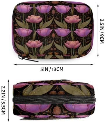 Travel Pill Organizer Vintage Pink Purple Tulips Small Pill Case