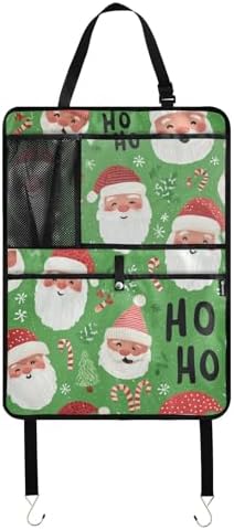 2 Pack Back Seat Car Organizer with Storage Pockets Kick Mats Back Seat Protector Hanging Car Organizer Automotive Seat Back Cover Organizers Bright Green Christmas Santa Claus