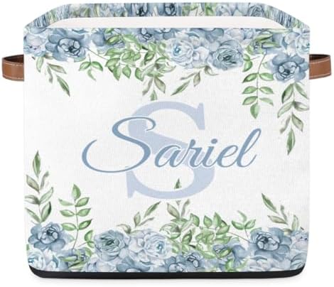Storage-Basket with Handle Personalized Decor-Organizer-Bins for Bedroom Collapsible Laundry Basket as Gifts for Girls Boys Baby Adults Storage-Bins Blue Floral