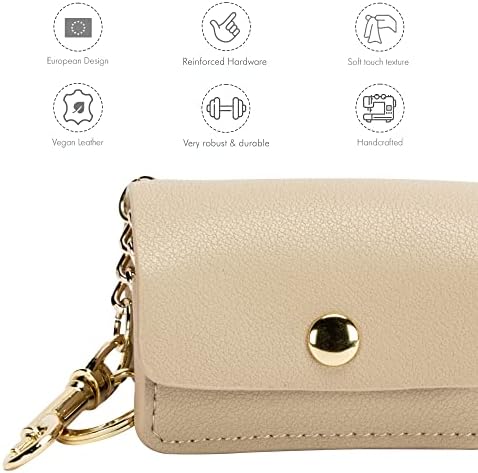 Nina Woof Leather Poop Bag Holder- Versatile Vegan Leather Waste Bag Holder for Dog Poop, Accessories, & Leash, Reusable Pet Waste, Trash, Pet Diaper & Poop Bags Small Pouch Holder (Beige)