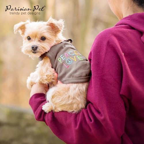 Parisian Pet Dog Shirt - 100% Cotton Peace Love Shirts for Small Dogs - Sleeveless Pet Clothes - Lightweight Dog T Shirts - Breathable Puppy Clothes - Stretchy Unisex Dogs Apparel