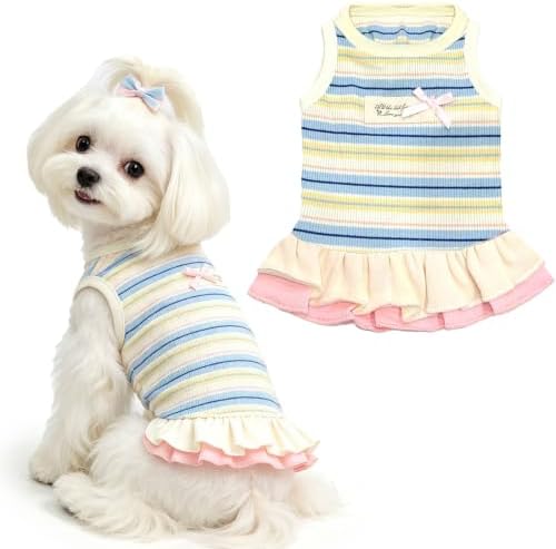Striped Small Dog Dress Cute Pink Girl Dogs Cats Clothes, Blue L