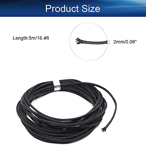 Bettomshin 1Pc 16.4Ft(5m) Cable Management Sleeve, 0.08"(2mm) Width PET Black Cord Protector, Wire Loom Tube Insulated Split Sleeving for USB Cable Power Cord Organizer Video Cable Hider