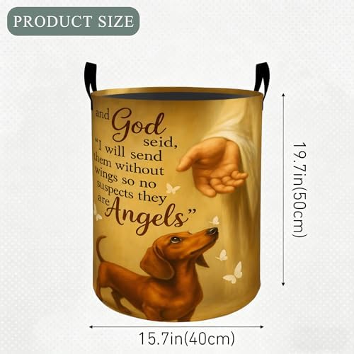 Dachshund Memorial Laundry Basket Hamper, Organizer Bins Gifts for Women Kids, Pet Foldable Waterproof Clothes Hamper Handles Storage Bucket for Bedroom Bathroom Room Decor 19.7"x15.7"