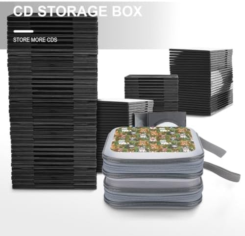 CD Cases 40 Capacity Flower Garden Cats Hard Shell Case DVD Holder Wallet | Disc Organizer Storage Binder, Kittens Flower Garden Cats Portable Zipper and Strap, for Home Car Travel