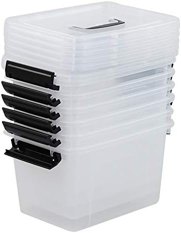 Farmoon 6 Quart Clear Lidded Storage Bin, Plastic Container Box, 6 Packs